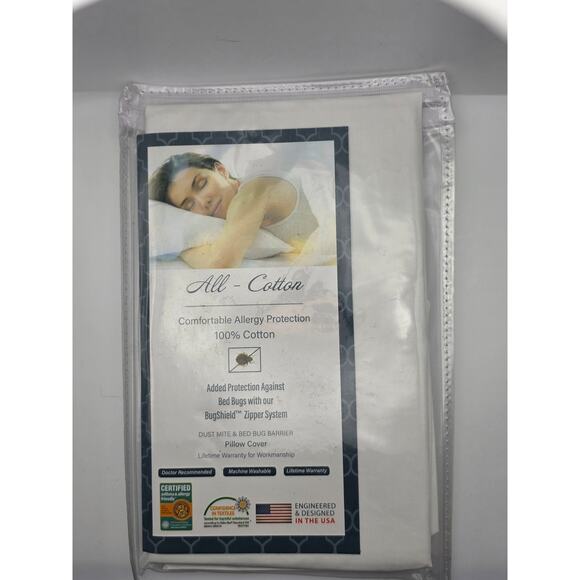 All Cotton Pillow Cover 21x27 BugShield Dust Mite Proof NIP - Picture 1 of 5